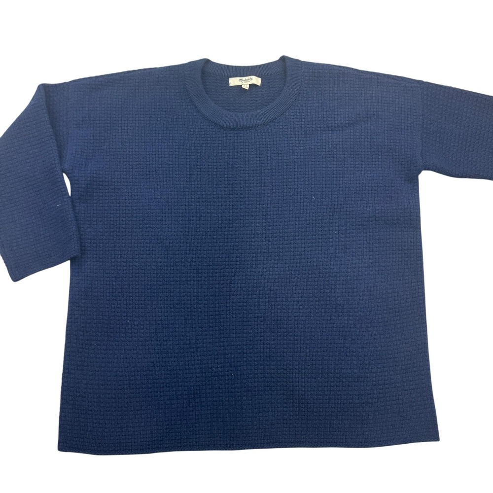 Madewell Sweater Womens XS Navy Blue Merino Wool Waffle Knit Crewneck Pullover